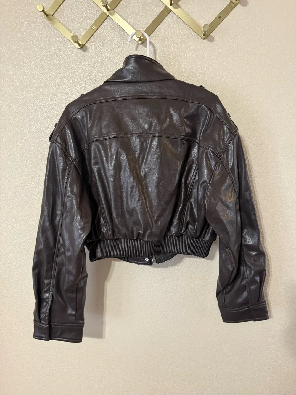 Zara Faux Leather Cargo Pocket Cropped Bomber Jacket size large - Picture 11 of 12